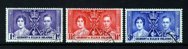 GILBERT & ELLICE ISLANDS KG VI 1937 Complete Coronation Set SG 40 to SG 42 VFU