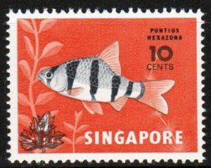 SINGAPORE SC#370 FISH TIGER BARB 10c surcharge on 4c (1981) MNH