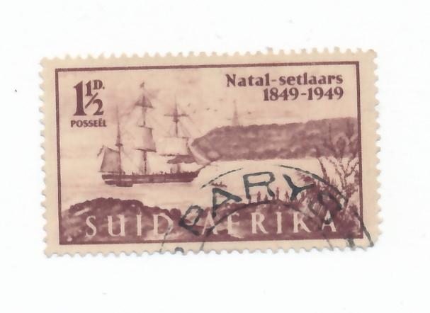 South Africa 1949  Scott 108b used - 1. 1/2p, Wnderer in Port Natal