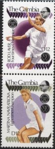 Gambia 957a (mhr, vertical pair) 12d Wimbledon: Laver & Navratilova (1990)