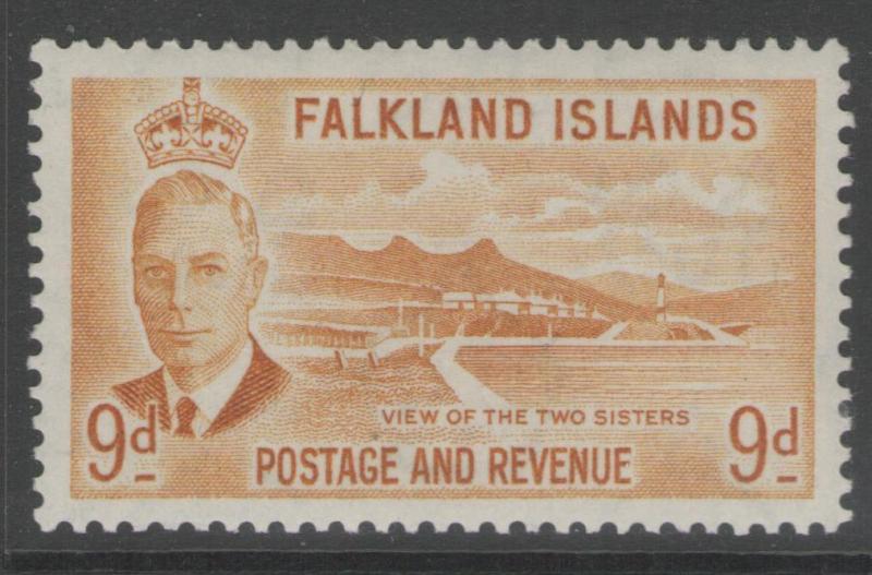 FALKLAND ISLANDS SG179 1952 9d ORANGE-YELLOW MTD MINT 