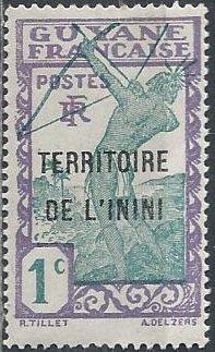 Inini Sc. #1 (mh) 1c Carib archer, gray lilac & greenish blue (1932)