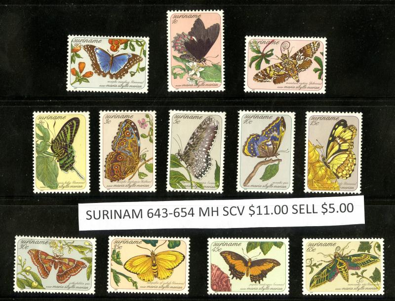 SURINAME 643-654 MH SCV $11.00