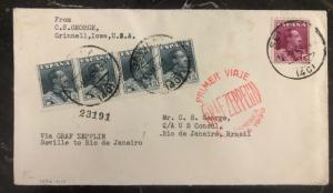 1930 Seville Spain Graf Zeppelin First Flight Cover to Rio Janeiro Brazil LZ 127