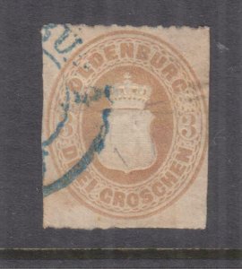 OLDENBURG,1862 rouletted 11 1/2, 3g. Bistre, used.