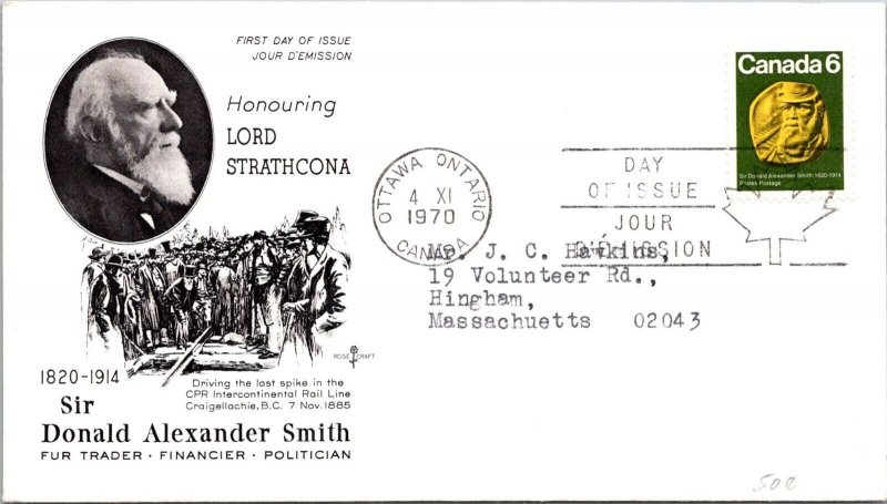 Canada 1970 FDC - Sir Donald Alexander Smith / Rose Craft - Ottawa, Ont - J9046