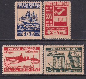Poland 1945 Scott # B36-B39 Polish Maritime League 25th Anniversary Stamp MNH