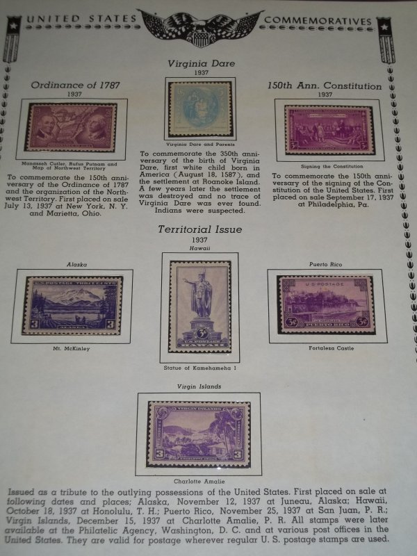 1937 Commemoratives Ordinance, Dare, Constitution, AK,HA,PR,VI