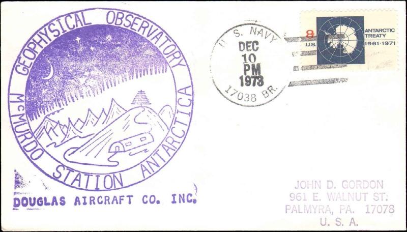 1973 US NAVY ANTARCTIC GEOPHYSICAL OBSERVATORY McMURDO CACHET