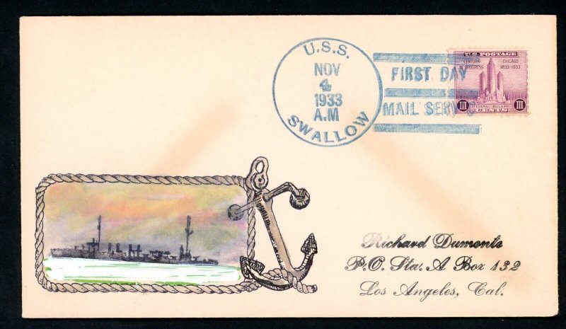 Hand Painted Navy Cover - U.S.S. Swallow