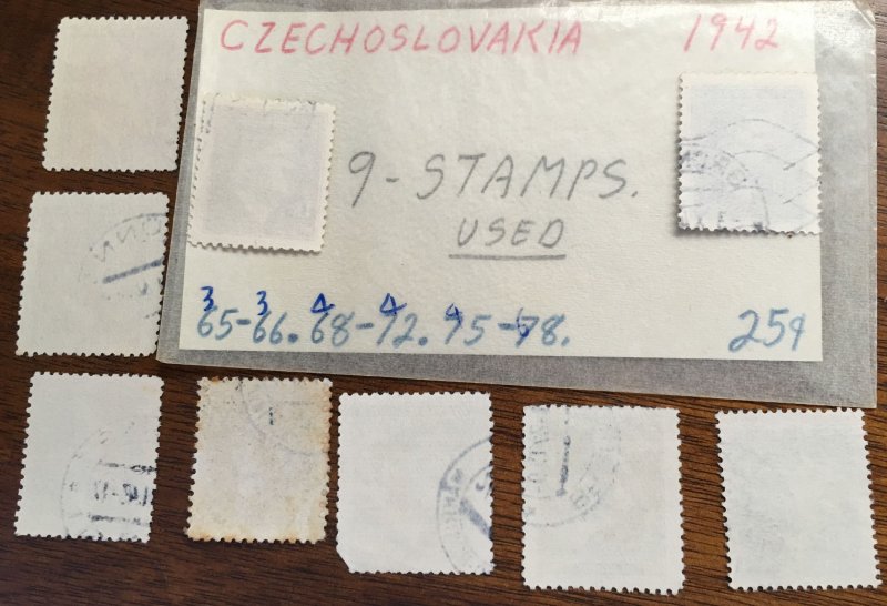 1942 Czechoslovakia Set of 9 Used 65-66.68-72.75-78