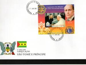 Sao Tome & Principe 2005 Rotary Paul Harris-Pope John Paul II s/s Imperf. in FDC