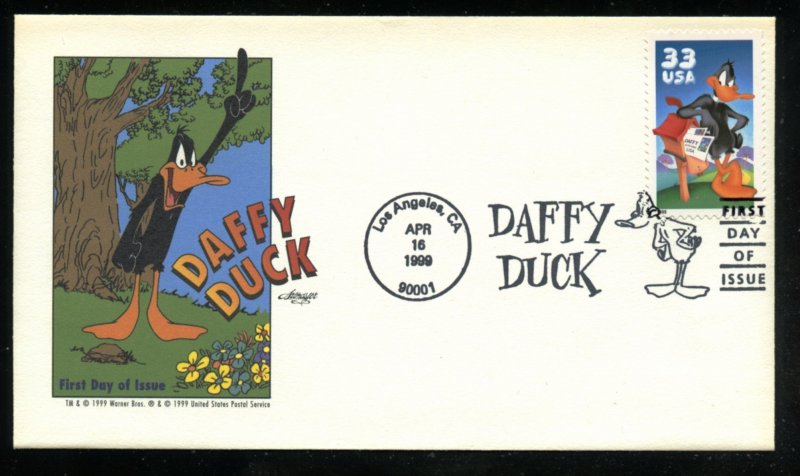 US 3306a Daffy Duck Issue - Looney Tunes single UA Artmaster  cachet FDC
