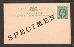 Sierra Leone H&G 7 mint 1902 SPECIMEN Postal Card 1;0