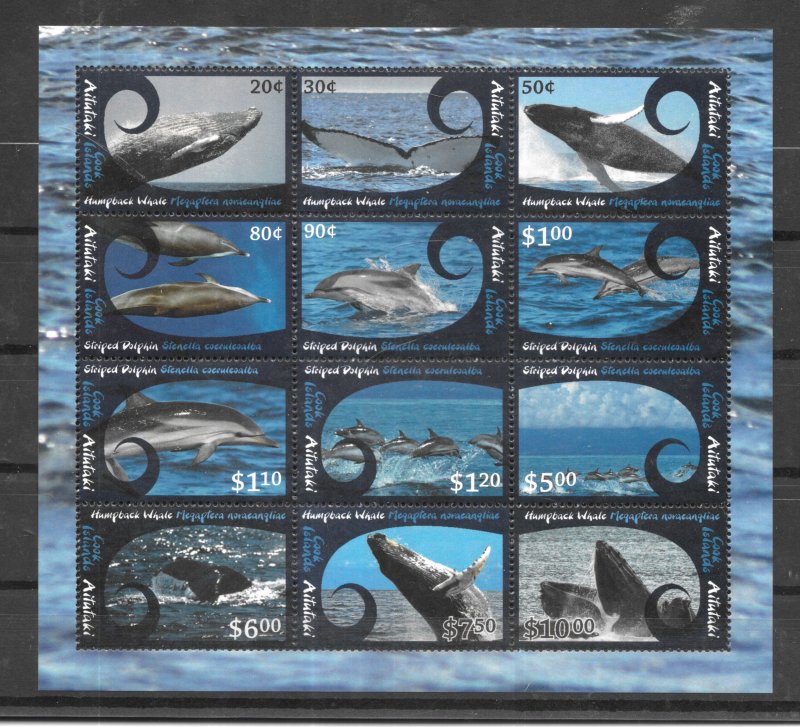 AITUTAKI MNH SOUV.SHEET SC#612 WHALES SCV$62.50 FREE SHIPPING NICE SHEET