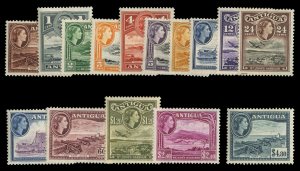 Antigua #107-121 (SG 120a-134) Cat£85, 1953-56 QEII, complete set, hinged