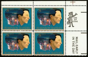 #1485 1973 8c EFO Robinson Jeffers Margin Block of 4 Color Shift Error MNH