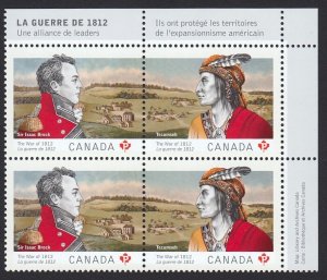 WAR 1812, NATIVE INDIAN = Canada-Guernsey = CANADA 2012 #2554-2555 MNH UR BLOCK