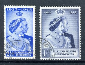 Falkland Islands Dep. 1948 KGVI. Silver Wedding set of 2. Used. SGG19-G20.