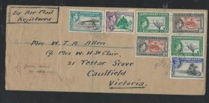 GILBERT AND ELLICE ISLAND  (P0209B) 1946 KGVI 7 STAMP REG A/M COVER TO AUSTRALIA