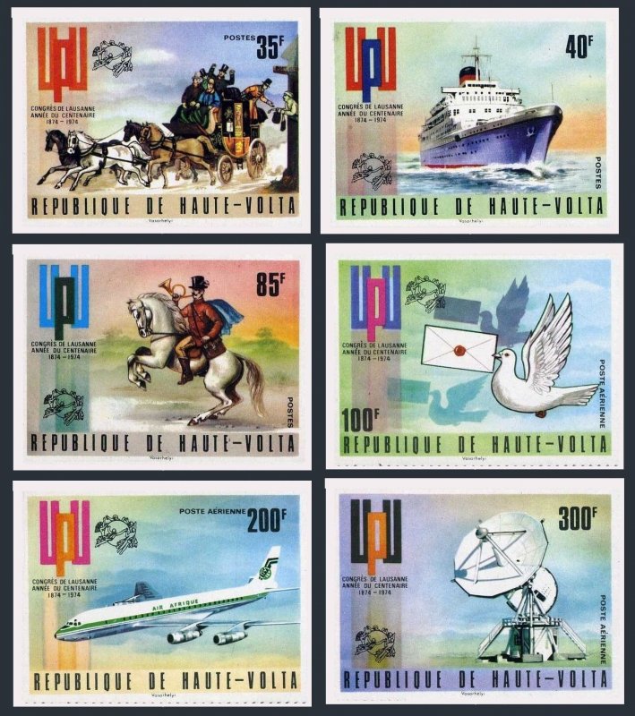 Burkina Faso 332-C191, C192 imperf, MNH. UPU-100, 1974. Transport, Space,Pigeon.