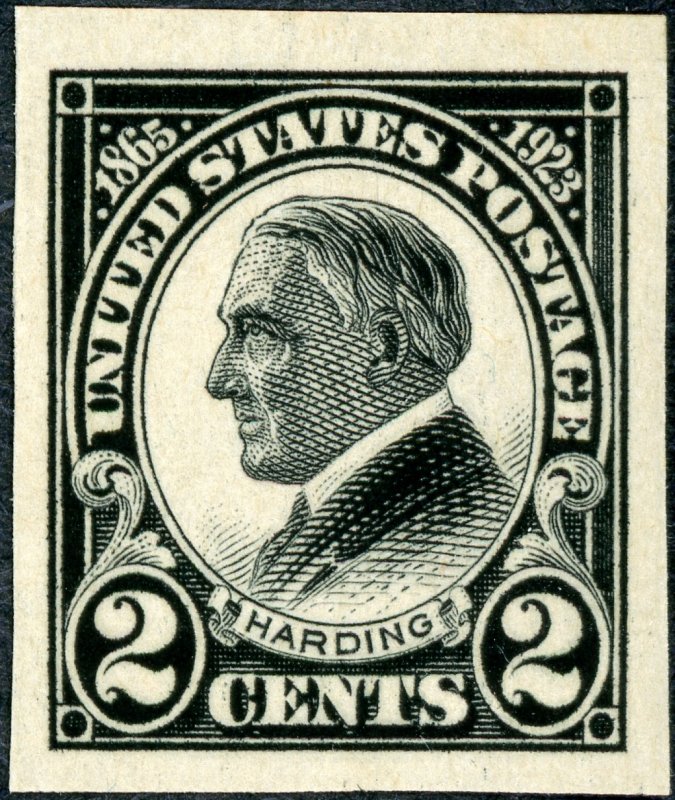 #611 – 1923 2c Harding, black, imperforate.  MH. OG.