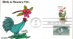 #1960 Delaware Birds - Flowers Combo Slyter FDC