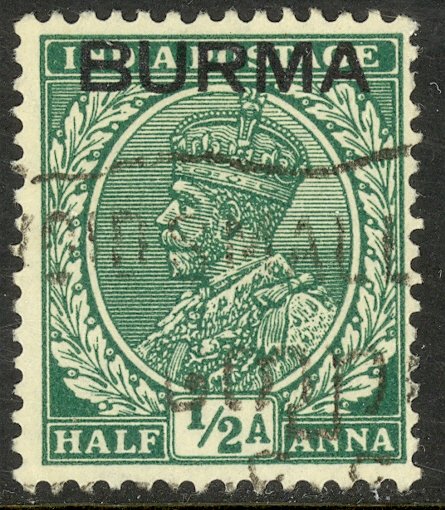 BURMA 1937 KGV 1/2a Portrait Issue Sc 2 VFU