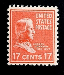 1938 President Andrew Johnson Single 17c Postage Stamp, Sc# 822, MNH, OG