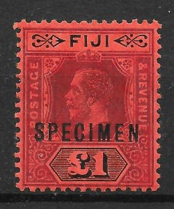 FIJI SG137s 1914 £1 PURPLE & BLACK ON RED DIE I SPECIMEN MTD MINT