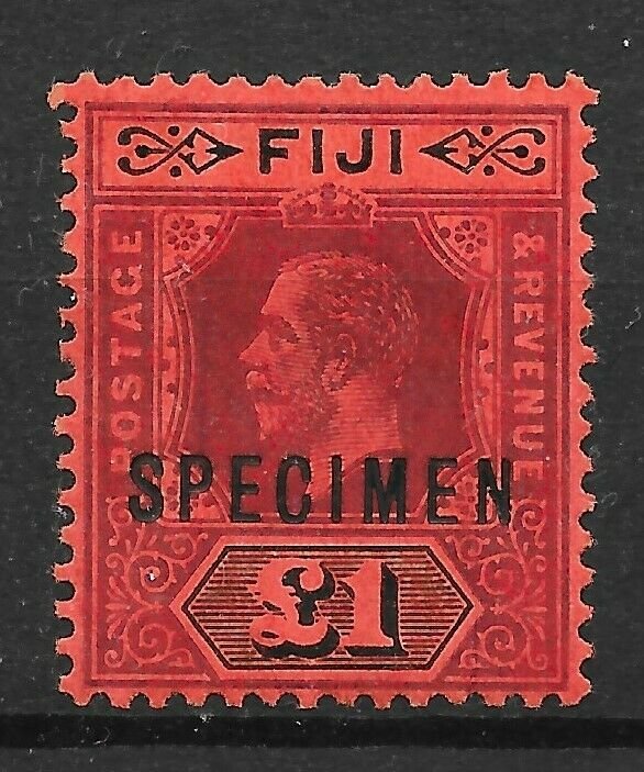 FIJI SG137s 1914 £1 PURPLE & BLACK ON RED DIE I SPECIMEN MTD MINT