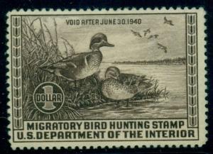 US #RW6 $1.00 Green-Winged Teal, og, LH, VF, Scott $100.00