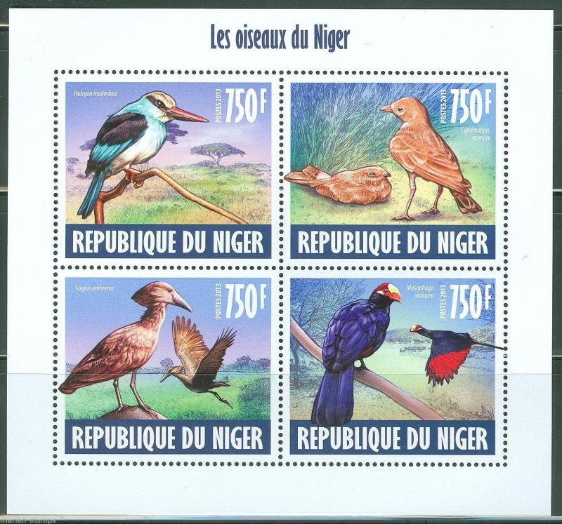 NIGER 2013 BIRDS OF NIGER SHEET OF FOUR MINT NH