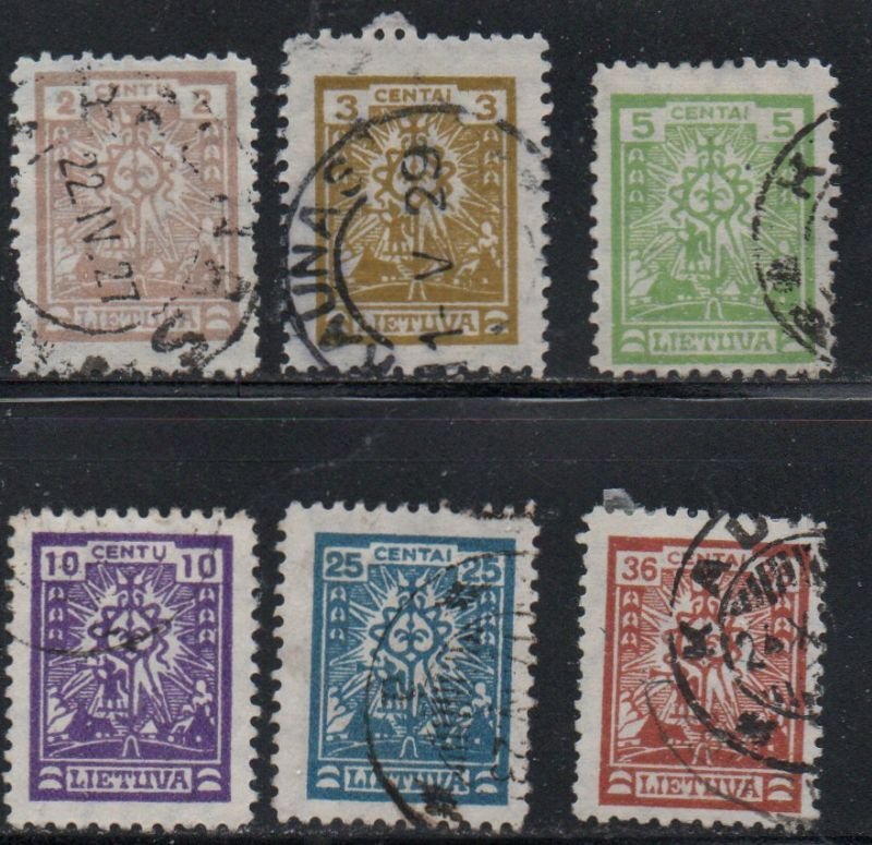 Lithuania Sc 196-204 1923 Cross set parquetry watermark  stamp used