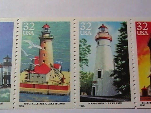 U.S. # 2973a-MINT/NEVER HINGED---BOOKLET PANE OF 5 -GREAT LAKES LIGHTHOUSES-1995