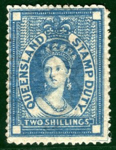 Australia QUEENSLAND Chalon POSTAL FISCAL SG.F19 2s Blue Mint LMM c£250 BRBLUE17