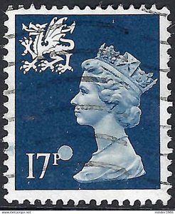 GREAT BRITAIN Wales 1990 QEII 17p Machin Deep Blue SGW45 FU with Printing Flaw