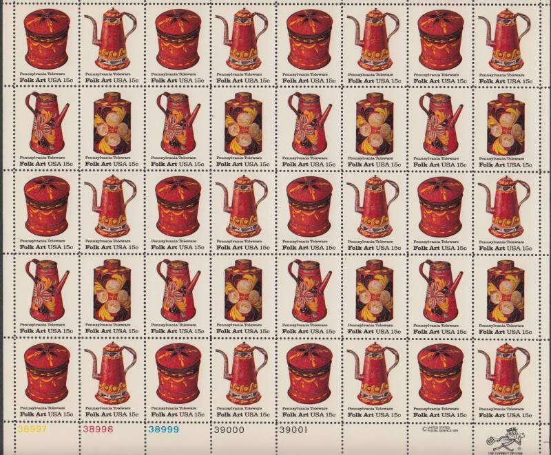 US #1775-78  Folk Art  Full sheet of 50-MNH