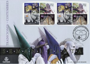 Spain 2019 FDC Easter Holy Week 8v S/A Booklet Cover Religion Cultures Stamps