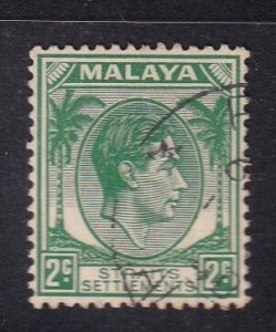 Straits Settlements 1937 Sc 239a KGVI 2c green D2 Used