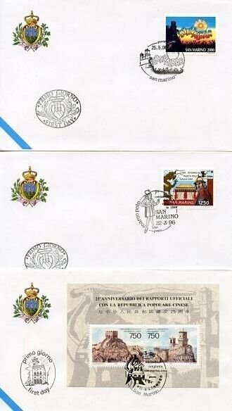 SAN MARINO GROUP OF ELEVEN 1996 OFFICIAL FIRST DAY COVERS 