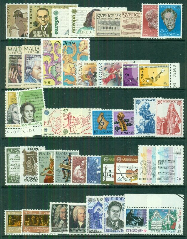 EUROPA Worldwide 1985 sets, 35 diff countries, Complete, og, NH, Scott $142.00