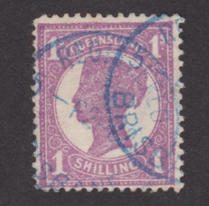 QUEENSLAND 1907 1/- Bright Mauve QV SIDEFACE FINE USED Registered blue cancel