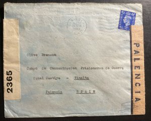1940 England to Palencia Spain Concentration camp cover British POW Clive Branso