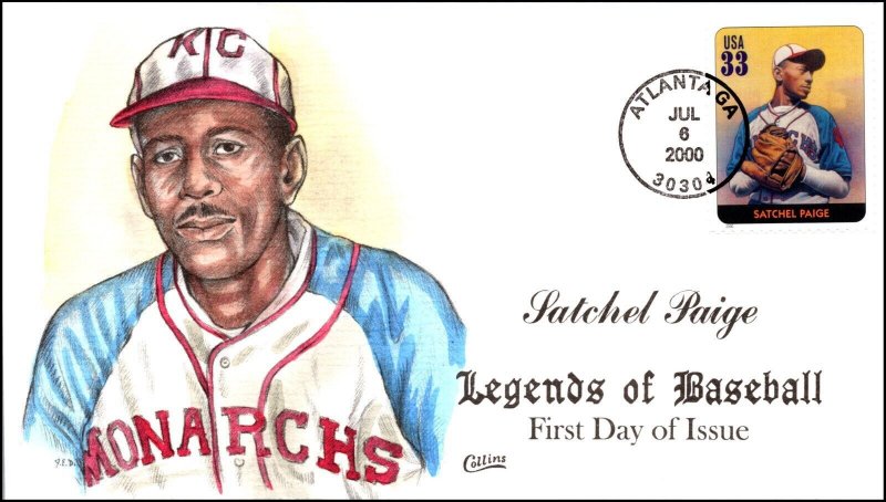 Scott 3408e 33 Cents Baseball Legends - Satchel Paige Collins Hand Painted FDC