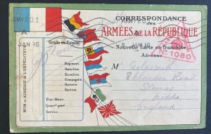 1916 France Army Post Office Censored Postcard Cover To Staines England