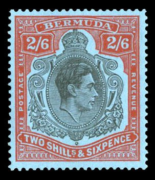 Bermuda #124var (SG 117d) Cat£16, 1938-53 George VI, 2sh6p black and red on ...