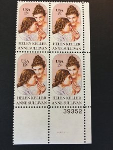 Scott # 1824 Helen Keller and Anne Sullivan, MNH Plate Block of 4