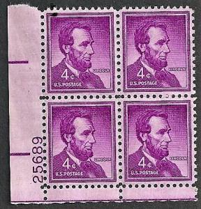 United States #1036 Abraham Lincoln plate block of 4