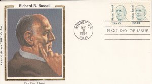 USA 1984 FDC Sc 1853 10c Richard B. Russell R & R Colorano Silk Cachet